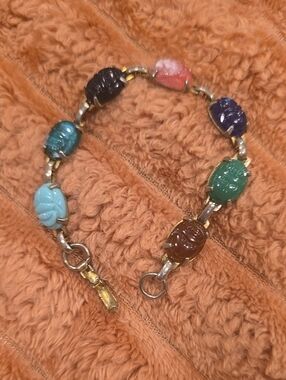 Vintage Multi-Color Scarab Link Bracelet - Gold Accents